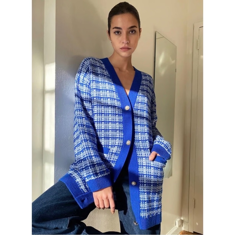 Babaton Lacer Cardigan Cobalt/Birch Pearl Button SZ Medium
